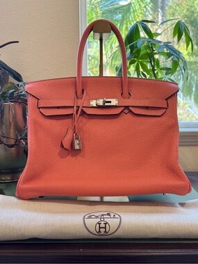 Hermes Coral Togo Leather Birkin 35 with Palladium Hardware